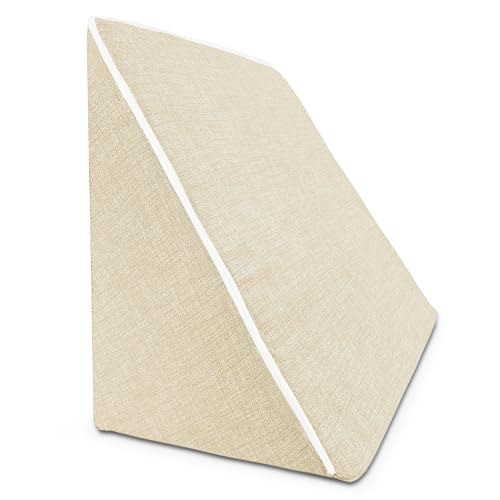 TIENDA EURASIA - Almohada de Lectura para la Cama o Sofá | En Forma de Cuña | Almohada de Descanso | 50 x 40 x 40 cm | Funda de Tela Lavable | Relleno de Espuma de Alta Densidad | Ergonómico (Beige)