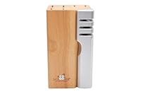 Sabatier Wood Knife Block with Sharpener | Store & Organise up to Six Knives | Wooden Design to Protect Blades | Safe & Secure Kitchen Storage | 11.8 x 11.8 x 21cm