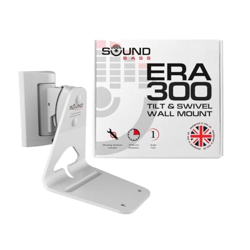 Sound Bass ERA300 Wall Mount Bracket, Tilt and Swivel, White, Single (1pc), Compatible with Sonos ERA 300, Effortless Installation, Includes Mounting Kit