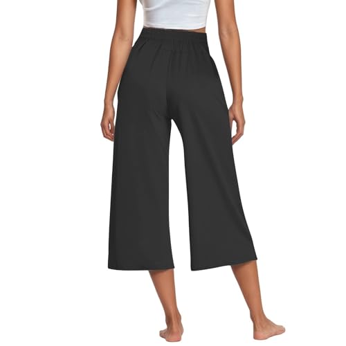 MCILLO Capri Pants for Women 2025 Summer High Waisted Wide Leg Loose Fit Casual Capris with Pockets Womens Cropped Pants3