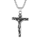FaithHeart Crucifix Cross Necklace for Men Stainless Steel Christianing Jesus Piece Pendant with Sturdy Box Chain