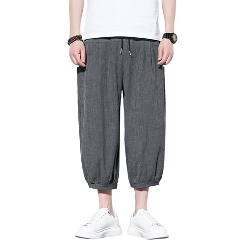 Pantalones harén para Hombre, Pierna Ancha, Holgados, Estilo Capri, Cintura elástica, Holgados, para Playa, Verano, con Bolsillos, Gris, Talla 5XL