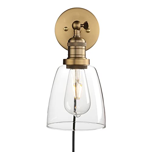Phansthy Wall Sconce With Switch Antique Bronze Plug In Wall Lamps With 5.5 Inch Glass Light Shade #TOP1