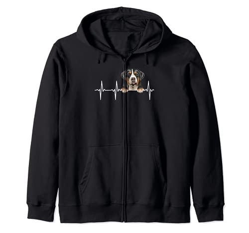 Funny Dog Heartbeat For Greater Swiss Mountain Dog Lovers Zip Hoodie, Black