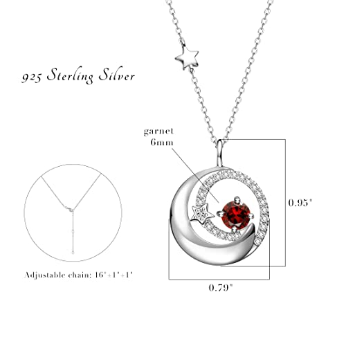 Fancime Genuine Garnet January Birthstone Necklace For Women 925 Sterling Silver Moon Star Pendant Necklaces Red Gemstone Fine Jewelry Birthday Anniversary Christmas Gifts For Girls Mom Daughter #TOP5