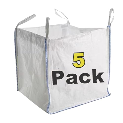 Image of 5 x Bulk Bags 1 Tonne Dumpy Skip Sack**Pack of 5** One Ton FIBC Heavy Duty Woven Material Builders Jumbo Bag for Industrial Waste, Garden Rubbish, Storage, Log, Sharp Sand, Extra Large (5xOTB)