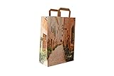 Papiertragetaschen mit Flachhenkel braun 80 g/qm Motiv: Florenz 26 + 12 x 35 cm (250 Stück)