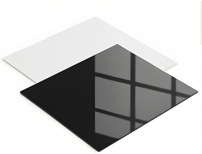 BIGIMALL Acrylic White & Black Reflective Display Table Riser for Professional Product Photography - White and Black - 12 x 12 inch - Set of 2