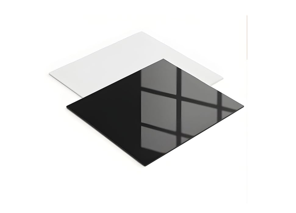 BIGIMALL Acrylic White & Black Reflective Display Table Riser for Professional Product Photography - White and Black - 12 x 12 inch - Set of 2