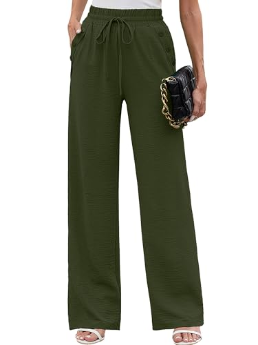 Heymoments Women's Wide Leg Lounge Pants with Pockets Lightweight High Waisted Palazzo Adjustable Tie Knot Flowy Trousers
