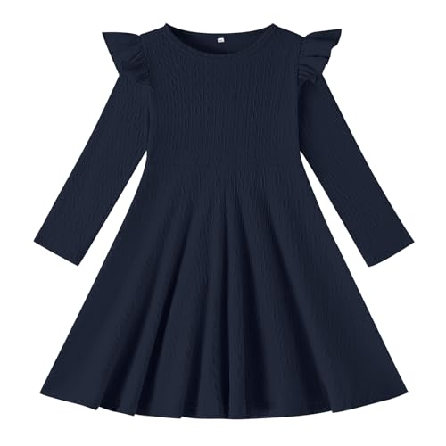 Toddler Girls Sweater Dresses Baby Long Sleeve Ruffle Knitted Winter Dresses for Girl Casual Solid Kids Fall