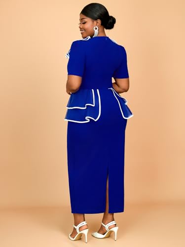 AOMEI Women's Color Block Irregular Ruffled Short Sleeve Pencil Bodycon Maxi Dress3