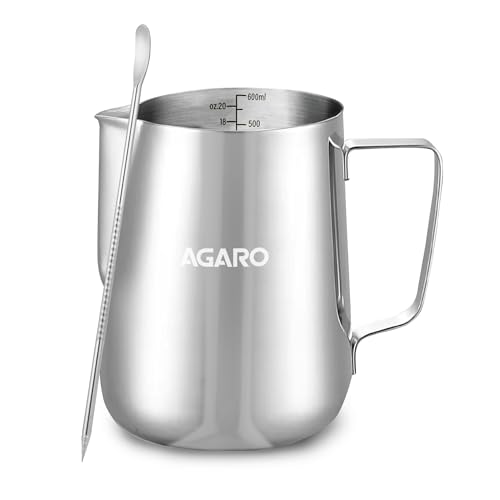 Image of AGARO Milk Frothing Pitcher - 600ml Stainless Steel Coffee Jug with Latte Art Pen | Durable 304 Grade Steel Espresso Pitcher for Milk Frothing, Cappuccino & Barista Tools