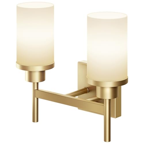 Image of Vanity Lighting Fixtures with White Frosted Glass Shade, Double Wall Lamps for Bathroom Mirror Bedroom Living Room Washroom Porch, Gold T001GD-L2