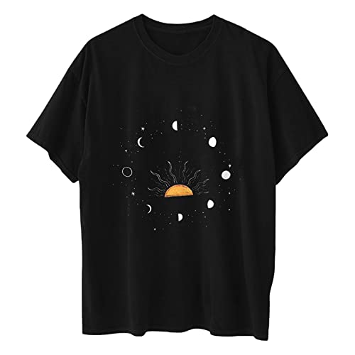 Image of Summer Y2k Tops for Womens, Casual Vintage Short Sleeve T-Shirt, Girls Oversize Loose Round Neck Elastic Tee