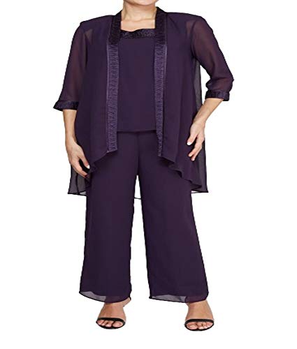 Le Bos Womens Fortuny Trim Long Jacket Pant Set Mother Of The Bride Dress, Eggplant, 18 Plus #TOP1