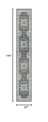 Madane Runner Rugs 2x12 Extra Long, Washable Non-Slip Hallway Runner Rug Low-Pile Carpet Runner for Kitchen Entrance Living Dining Laundry Room, Grey Green/Black Olive