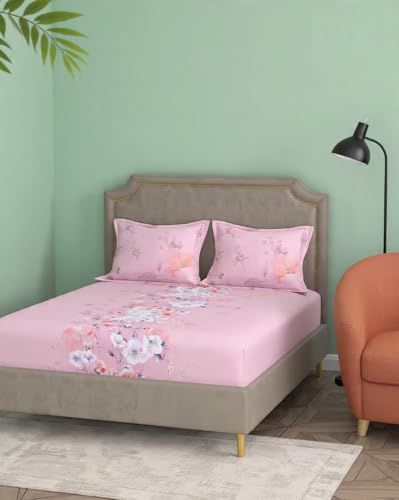 Image of Portico New York Super King Size Flat Bedsheet with 2 Pillow Covers Facets (Pink)