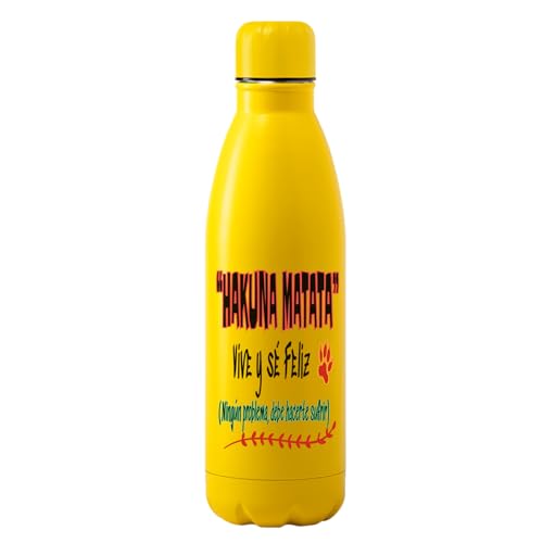 Docliick - Botella agua deportiva Acero Inoxidable, Térmica 790ml, botella con dibujos originales exlusivos y frases motivadoras. Cantimplora Aislamiento Doble Pared.Frase motivadora Hakuna