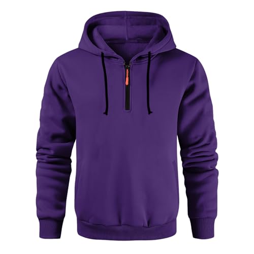 Ymosrh Men's Sweatshirts Hoodies, Solid Color Long Sleeve Quarter Zip Athletic Sport Hooded Sweatshirt Pullover, S-2XL