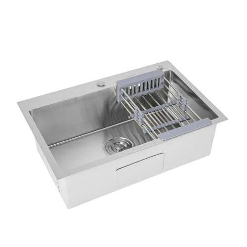 Fregadero empotrable de acero inoxidable 304, 44,9 x 58 x 20 cm, acero inoxidable, 1 lavabo rectangular, fregadero de cocina, pequeño, incluye tubo de desagüe y sifón