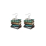 Back to School Earrings Cute Wooden Teacher Earrings Funny Cat Dog School Bus Earrings for Teachers(Book Flower A)