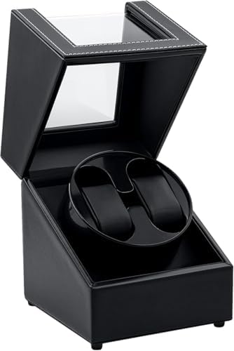 Tolesum Uhrenbeweger 2 Uhren für Automatikuhren, Watch Winder mit Leisem Motor, TPD 970-2430, USB-C Betrieb mit Brückenkabel-System, Edles PU-Leder Schwarz