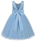 JerrisApparel Vestito Bambina Fiori Elegante Abito Cerimonia Nozze Comunione (3-4 Anni/Etichetta 100, Blu Polvere)