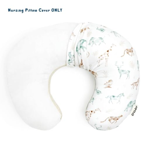 Image of GRSSDER Nursing Pillow Cover Stretchy Minky Removable Nursing Covers for Breastfeeding Pillows, Ultra Soft Comfortable Slipcover for Boy and Girls, Stylish Pretty Animals