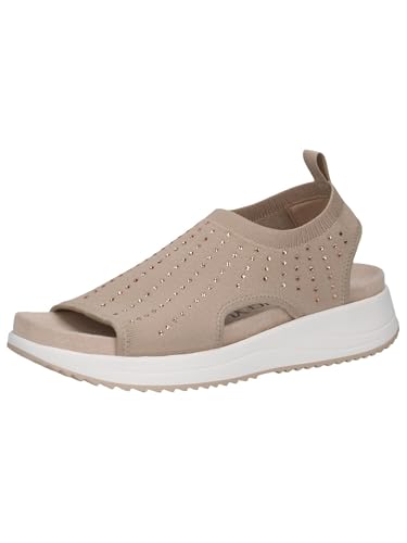 CAPRICE Damen Sandalen flach weiches Fußbett Bequem Beige (Sand Knit) 37 EU