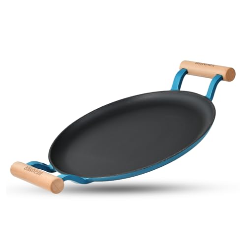 Image of BERGNER Excalibur Lightweight Cast Iron Dosa Tawa 28cm, Double Sided Sturdy Handle, Non-Stick Coating, PFAS Free, Perfect Heat Distribution, Elegant Design - Induction Compatible (Blue)