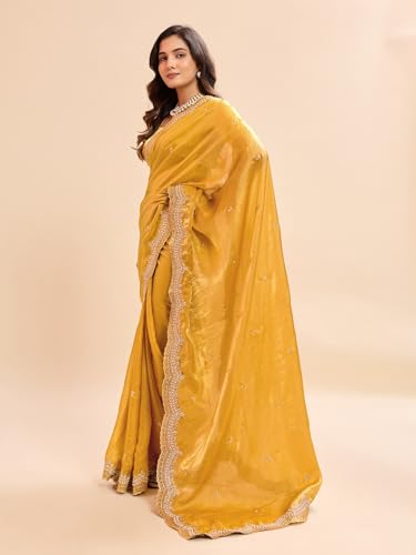 Image of Embellished Embroidered Pure Chiffon Heavy Work Saree