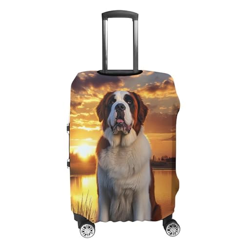 Saint Bernard Dog Sunset Travel Luggage Cover for Suitcase 19-32 Inches Elastic Washable Baggage Protector4