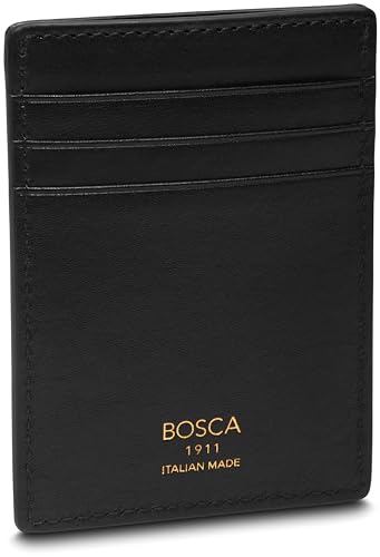 Bosca Dolce Italian Leather Money Clip & Front Pocket Wallet For Men - Magnetic Clip Wallet Hand-Stitched, Luxurious Black Italia Dolce Matte Finish