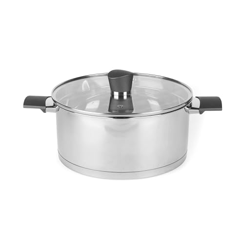 Russell Hobbs RH01168EU7 Excellence 24 cm Stockpot – Stainless Steel Cooking Pot, Glass Lid, Induction Suitable, Pouring Lip, Mirror Polished, PFOA-Free, 4.8L Capacity, Ideal for Soups and Stews