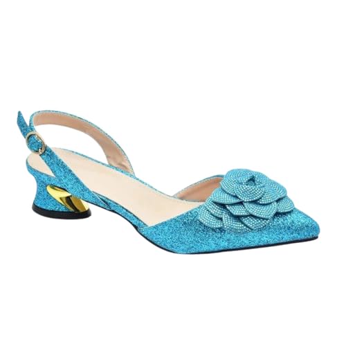 Juego de zapatos y bolsas para fiesta de Nigeria, juego de zapatos y bolso italianos para mujer, zapatos de tacón con diamantes de imitación para mujer, Zapatos Sky Blue Only, 39(US 8.5)