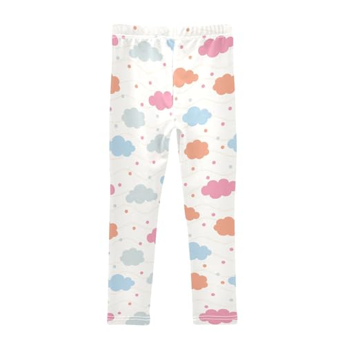 Clouds Polka Dots Wavy Lines Girls Leggings,Workout Leggings for Girls Toddler Athletic Leggings Size for 3-10T2