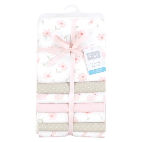 Image of Little Treasure Hudson Baby Cotton Poly Flannel Receiving Blankets Multipack, Pink Honey Bunnies, 30x30 inches