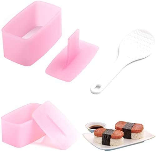 2 Pack Non Stick Musubi Maker Press with Small Rice Paddle, Sushi Making Kit Onigiri Mold Luncheon Meat Press Hawaiian Musubi Maker Mold (Pink)