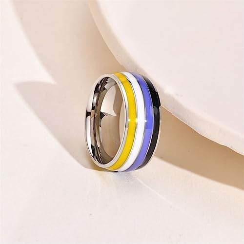 Image of Unisex 8mm Colorful Stripes Pride Ring | Stainless Steel, Unique Cool Enamel, Homosexuals LGBT Gay, Eternity Couple Wedding Band