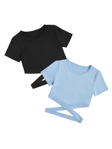 Image of Milumia Girl's 2 Piece Cut Out Crisscross Crop Tops Short Sleeve Tee Shirts