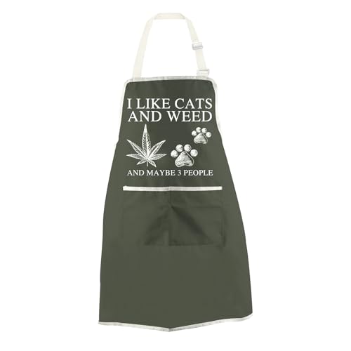 Funny Weed Leaf Inspired Kitchen Apron Weed Themed Inspired Gift Cannabis Stoner Smoker Gift for Weed Lover (Cats & Weed Apron EU)