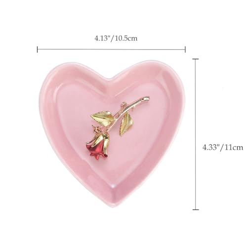 Image of JAMEND CLXP Pink Heart Jewelry Tray, Engagement Wedding Ring Dish Earring Holder for Newlyweds, Sweet Gift for Women, Ceramic. NO ROSE.