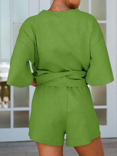 Image of Tankaneo Womens Pajama Sets 3 /4 Sleeve Oversized Tops & Loose Fit Shorts Lounge Set with Pockets Loungewear