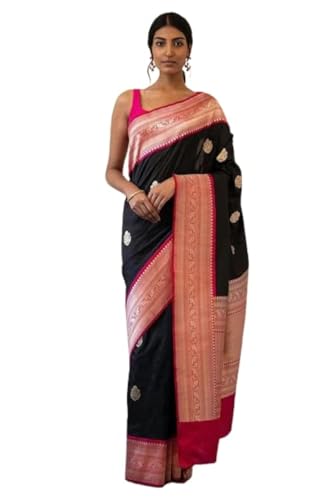 Image of Flosive Women's Present Banarasi Soft Lichi Silk Saree Divya Beautiful Jacquard Rich Pallu Design Work Zari Woven Kanjivaram Silk Style Saree With Soft Lichi Silk Blouse Piece