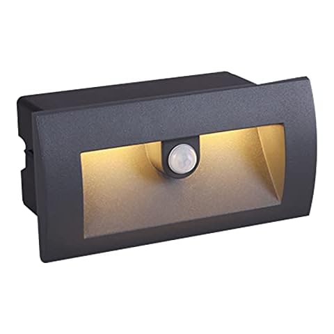 DAWALIGHT Outdoor Wall Lights with Motion Sensor 6W 3000K LED Brick Light IP65 Waterproof Recessed Step Lights Night Light for Stair Front Door Garden Bathroom, Aluminum, Dark Grey Cover