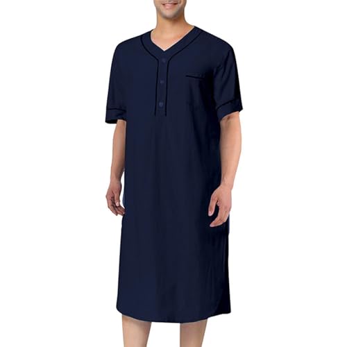 Shirts for Men Plaid Short Sleeve Shirt Muslim Nightgown Solid Color Home Clothes Loose Men's Nightdress - Main Image