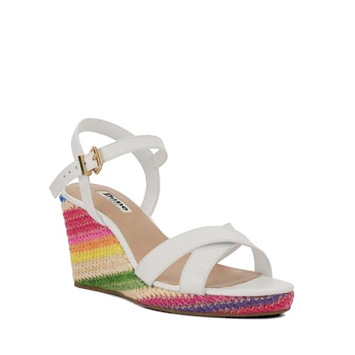 Dune London Kyrin - Sandals for Women - Cross-Strap Upper - Buckle Closure - Round Toe Design - Wedge Heel Off-White 37 (US Women's 7) B - Medium