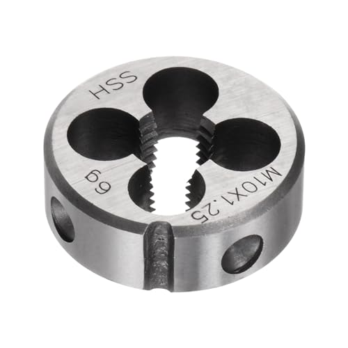 QUARKZMAN Filières à Fileter Rondes, Filetage Métrique M10 x 1.25 (Droite), Acier Rapide (HSS) Outil de Réparation de Filière de Coupe de Vis