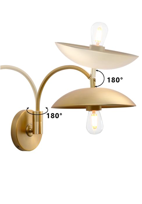 Image of Pathson Adjustable Wall Sconce, Industrial Swing Arm Wall Lamp Hardwired with Metal Base, Retro Indoor Wall Light Fixtures Decor for Hallway Bedside Living Room (Brass 2-Pack)